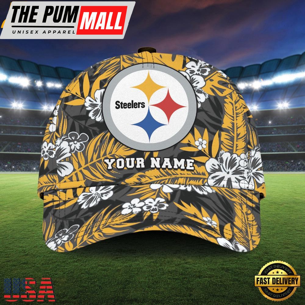 NFL Custom Name Pittsburgh Steelers Flowers Baseball Cap Snapback Hats