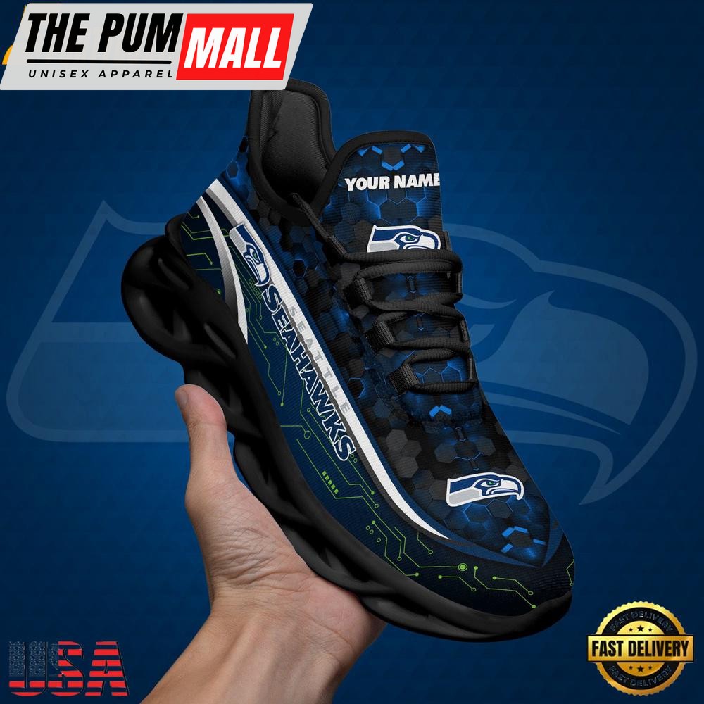 NFL Custom Seattle Seahawks Name Team Logo Design Max Soul Shoes