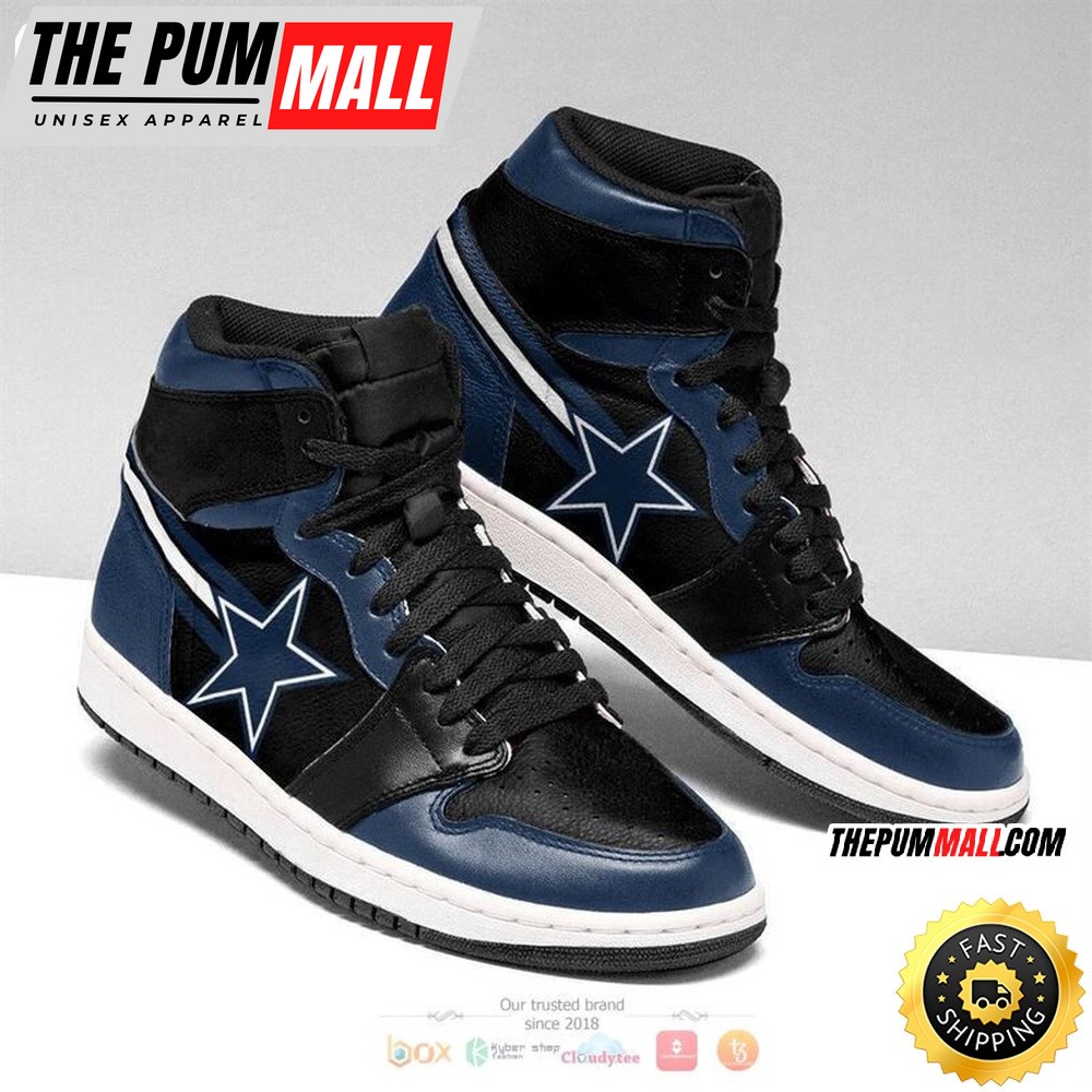 NFL Dallas Cowboys Dark Blue Black Logo Air Jd 1 High Sneakers