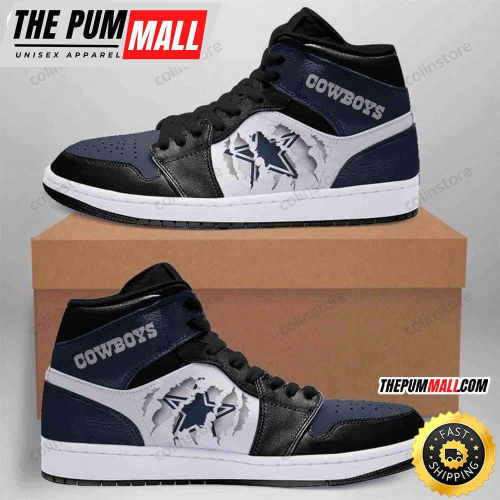 NFL Dallas Cowboys Dark Blue Scratch Logo Air Jd 1 High Sneakers