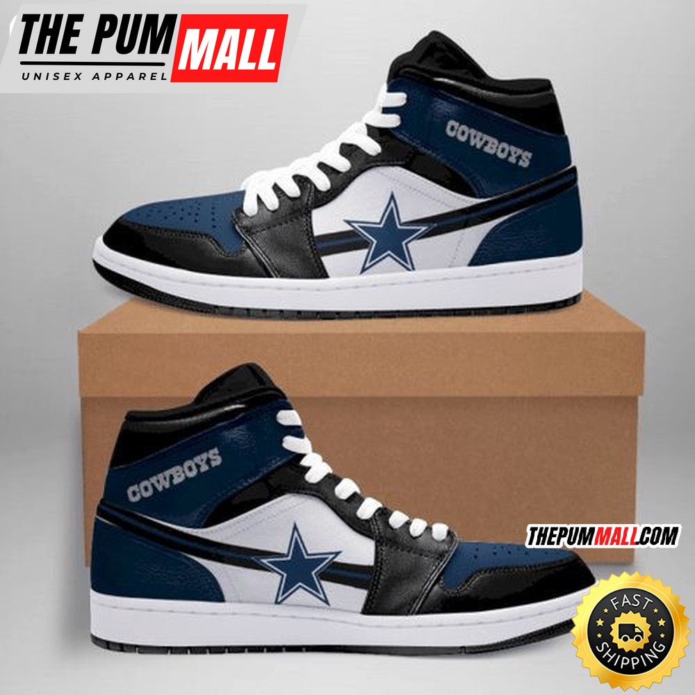 NFL Dallas Cowboys Dark Blue White Logo Air Jd 1 High Sneakers For Fans