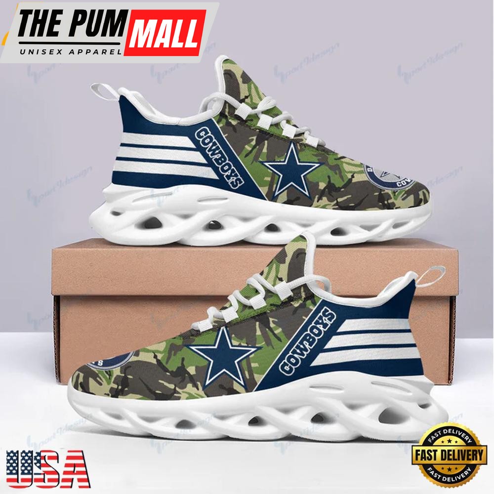 NFL Dallas Cowboys Green Camo Max Soul Shoes, Running Sneakers Shoes, Fan Gifts