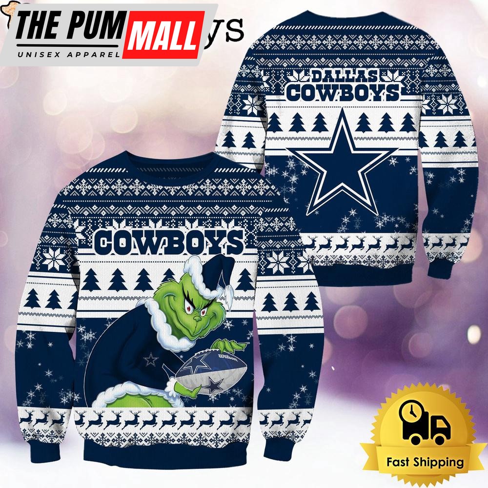 NFL Dallas Cowboys Grinch Custom Name Ugly Christmas Sweater