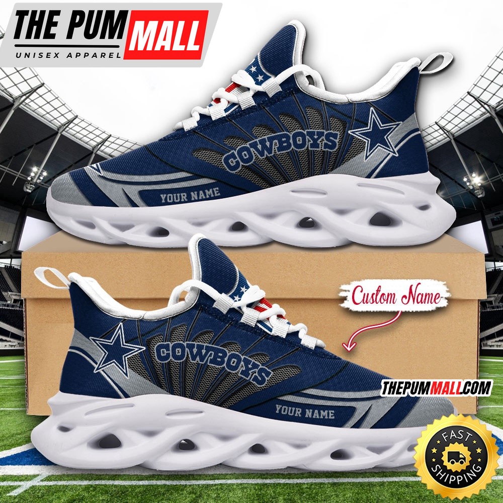 NFL Dallas Cowboys Max Soul Shoes Custom Name Football Shoes Sports