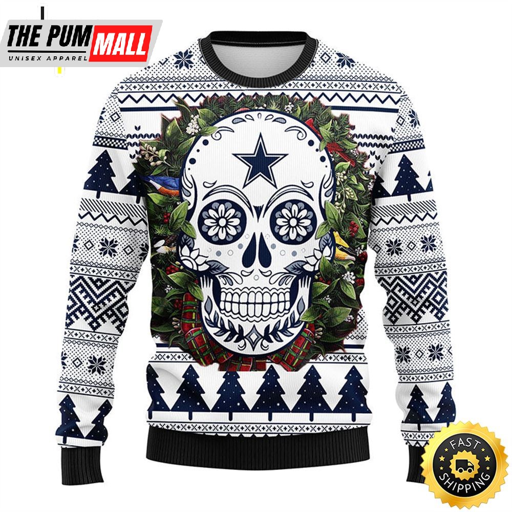NFL Dallas Cowboys Skull Flower Ugly Christmas Ugly Sweater