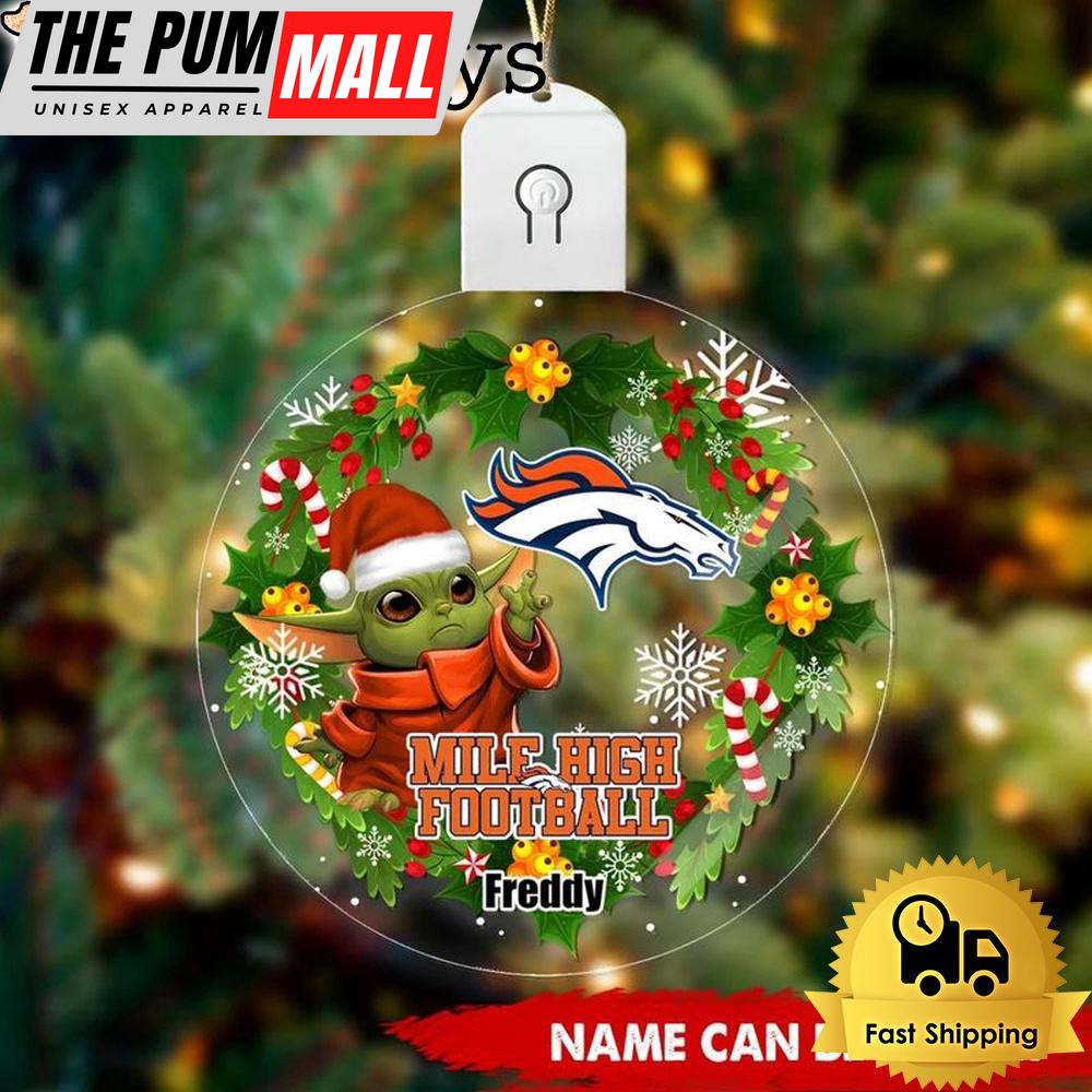 NFL Denver Broncos Baby Yoda Custom Circle Led Acrylic Ornament Limited Edition