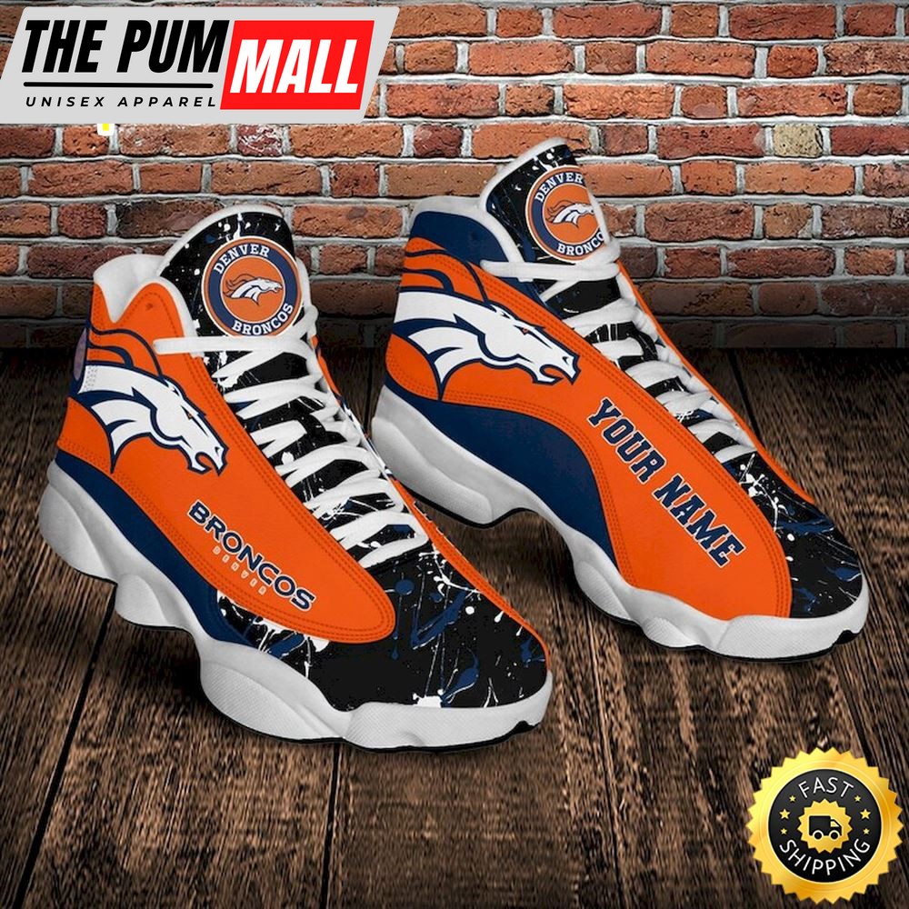 NFL Denver Broncos Custom Name Orange Black Air Jd 13 Shoes