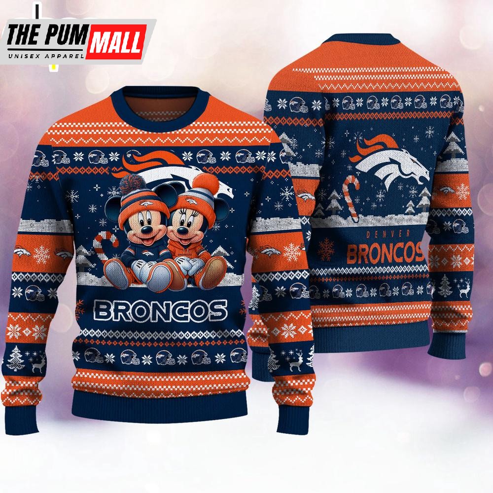 NFL Denver Broncos Mickey And Minnie Cute Christmas Ugly Sweater