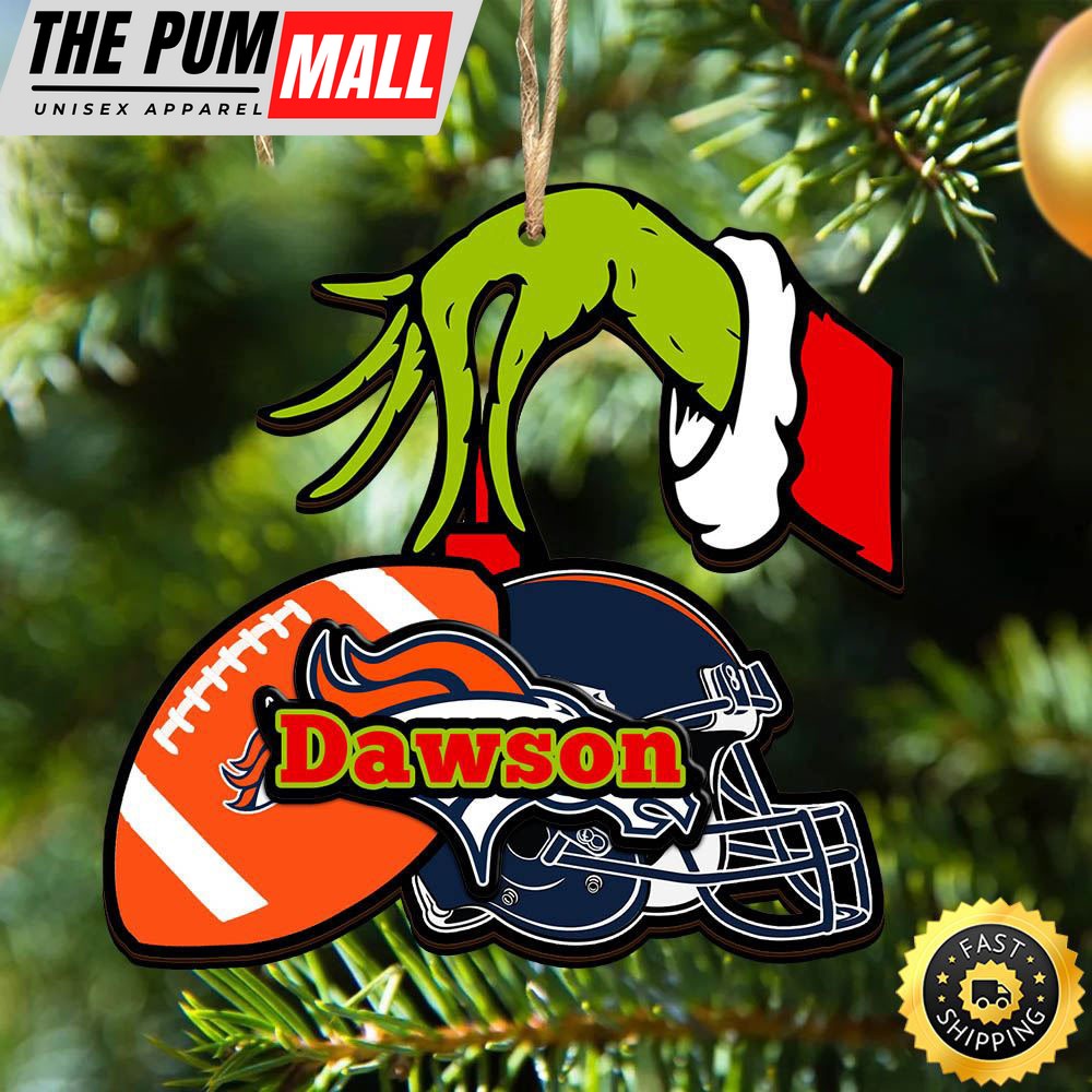 NFL Denver Broncos Personalized Your Name Grinch And Football Ornament Limited Edition