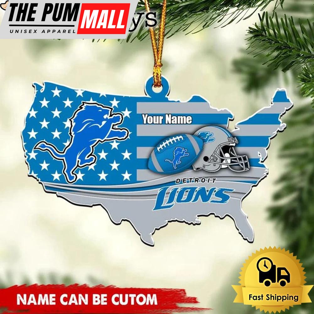 NFL Detroit Lions American Flag Logo Team Custom Christmas Ornament Limited Edition