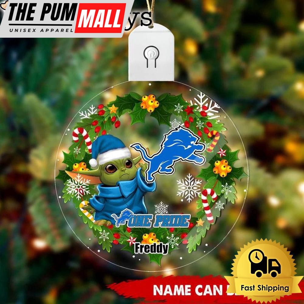 NFL Detroit Lions Baby Yoda Custom Circle Led Acrylic Ornament Limited Edition