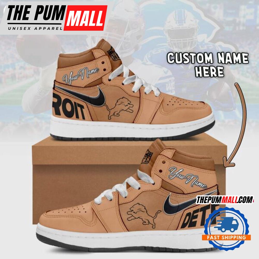 NFL Detroit Lions Brown Air Jd 1 Hightop Shoes