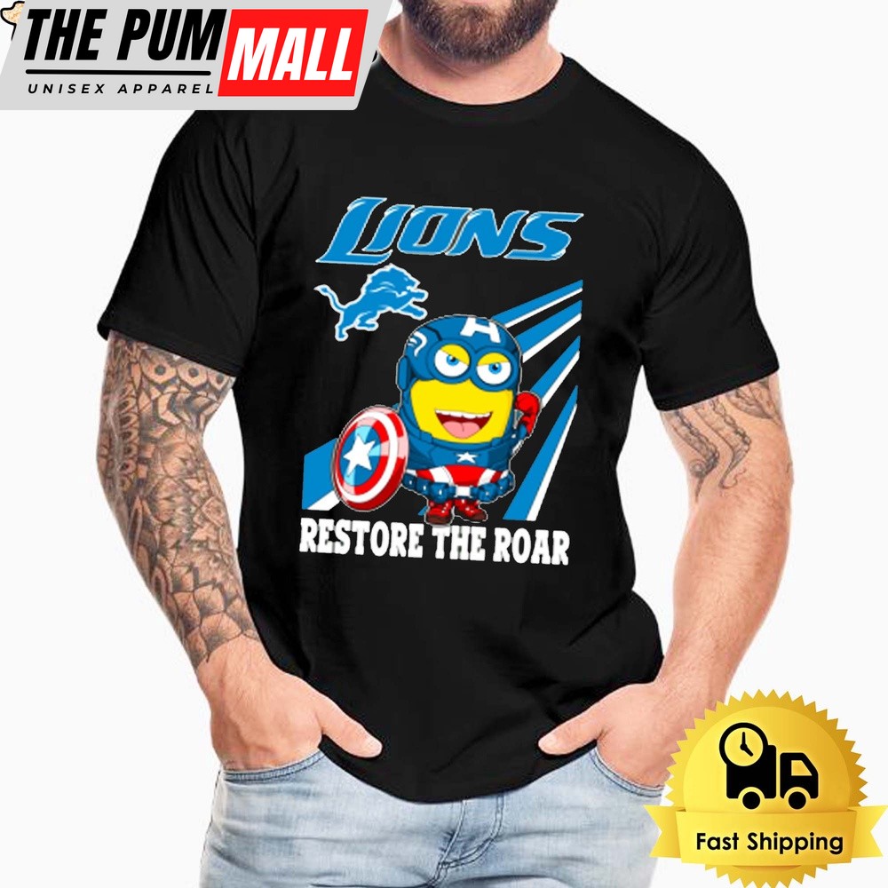 NFL Detroit Lions Captain America Minion Restore The Roar Unisex T-Shirt