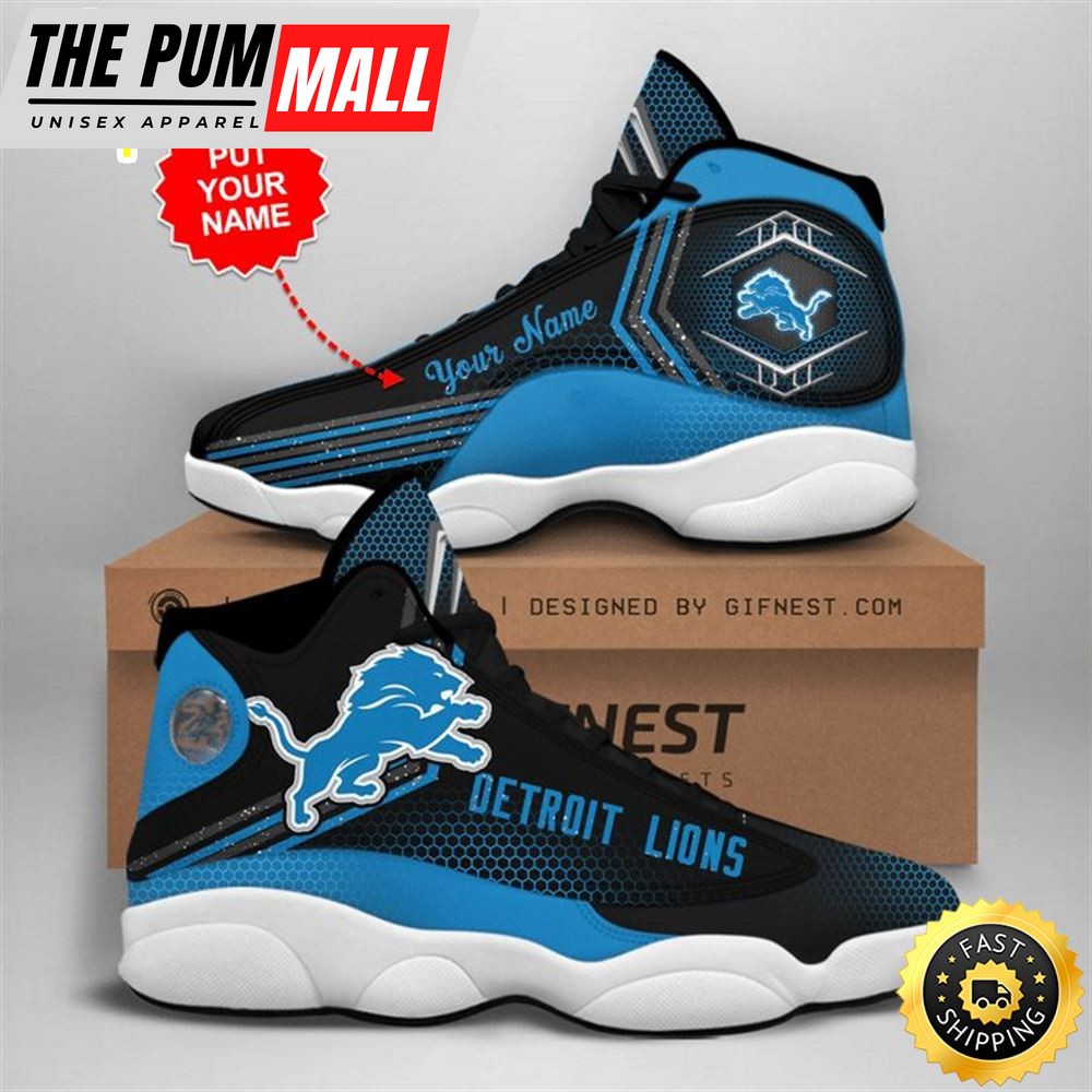 NFL Detroit Lions Custom Name Black Blue Air Jd 13 Shoes
