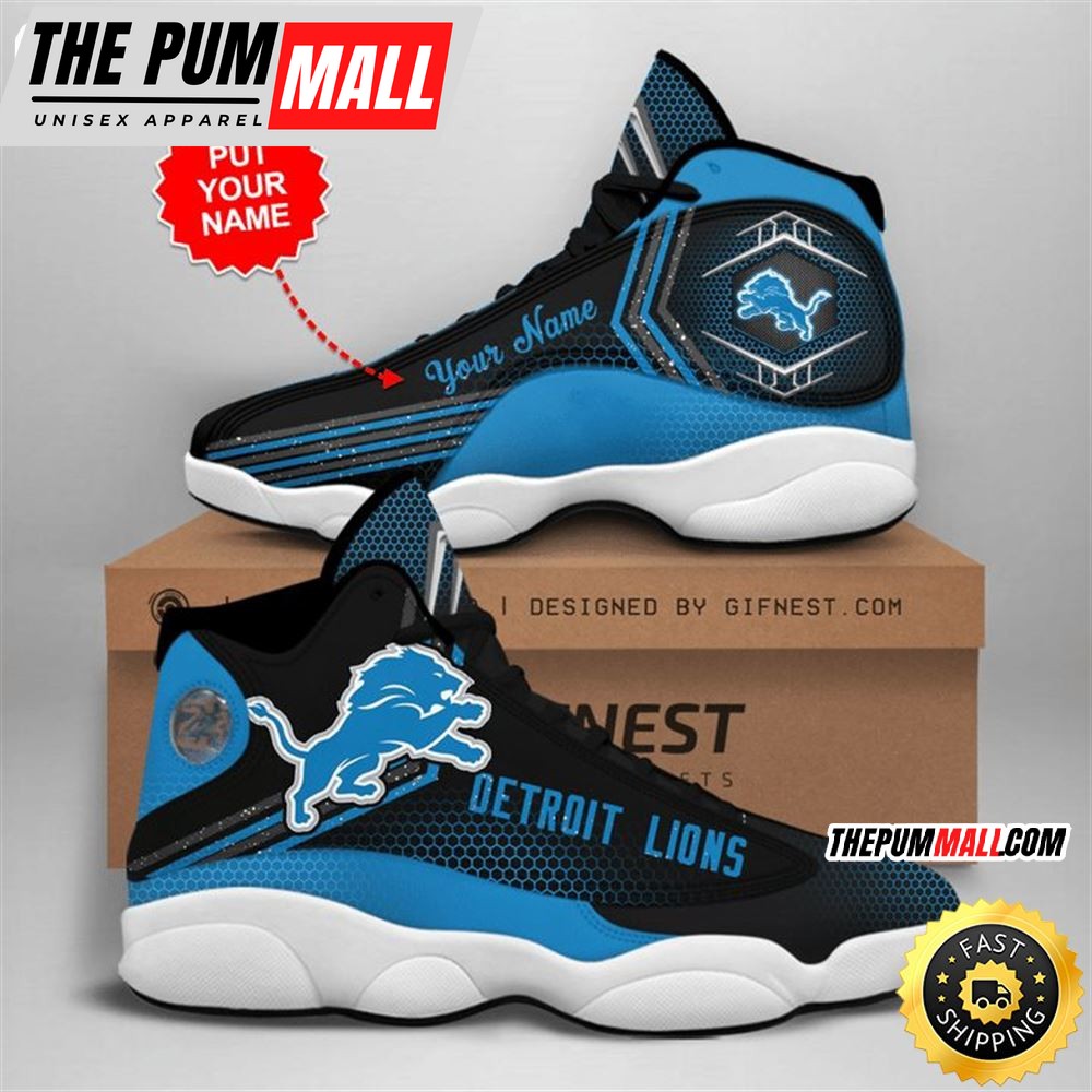 NFL Detroit Lions Custom Name Black Blue Air Jd 13 Shoes