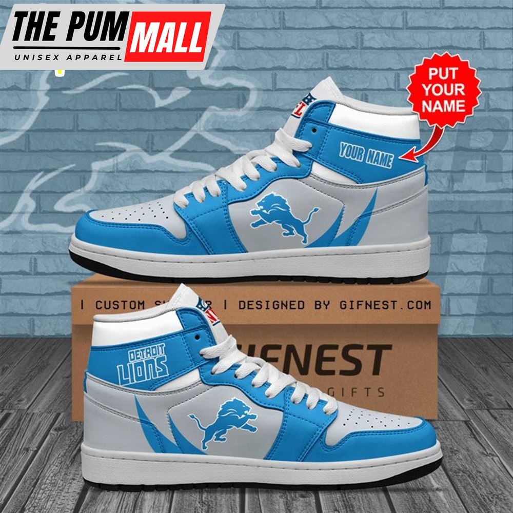 NFL Detroit Lions Custom Name Silver Blue Air Jd 1 High Sneakers