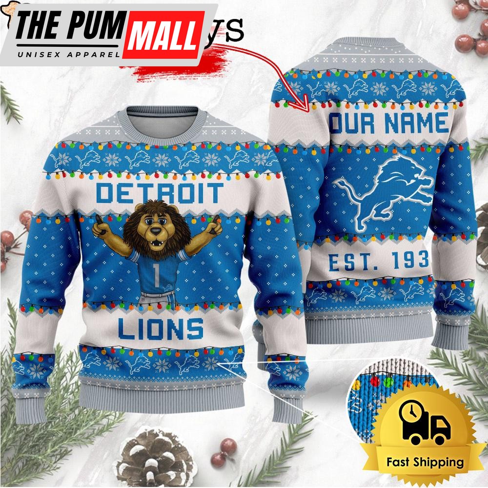 NFL Detroit Lions Cute Mascot Custom Ugly Christmas Sweater