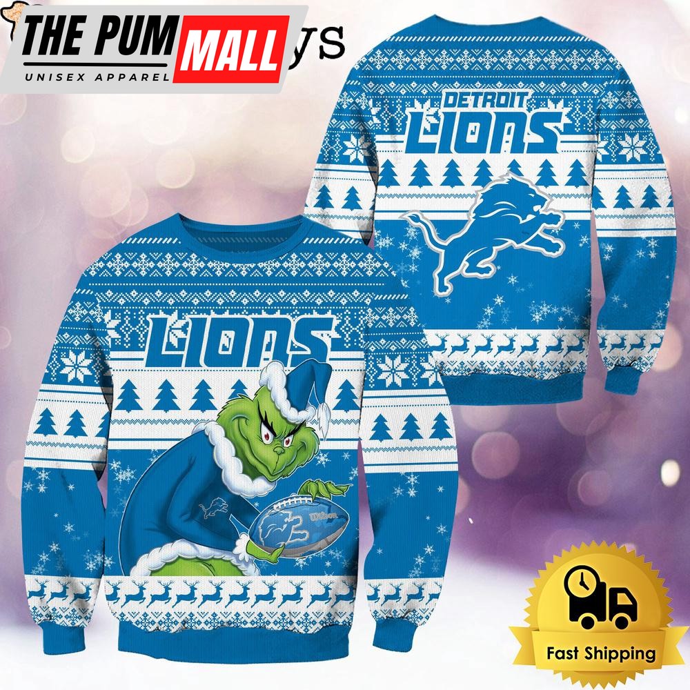 NFL Detroit Lions Grinch Custom Name Ugly Christmas Sweater