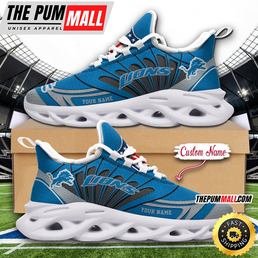 NFL Detroit Lions Max Soul Shoes Custom Name Football Shoes Sports