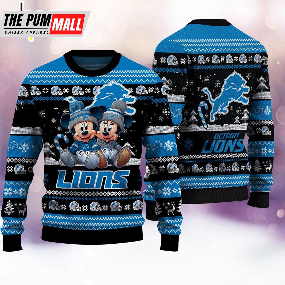 NFL Detroit Lions Mickey And Minnie Cute Christmas Ugly Sweater