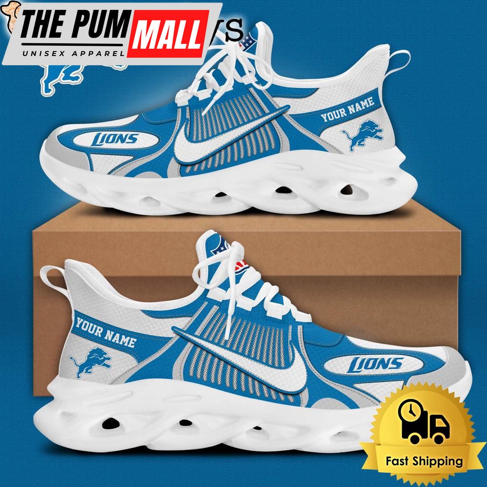 NFL Detroit Lions Positional Villain Blue White Stripes Logo Custom Clunky Max Soul Shoes
