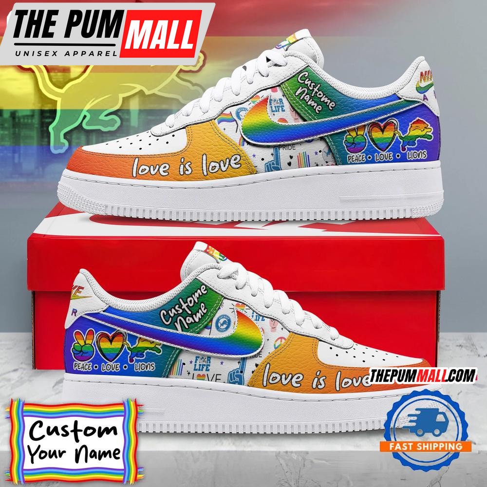 NFL Detroit Lions Pride Peace Love Lions Custom Air Force 1 Shoes Sneaker