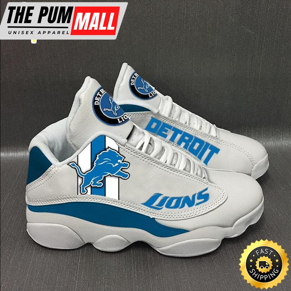 Nfl Detroit Lions White Air Jd 13 Sneaker Shoes