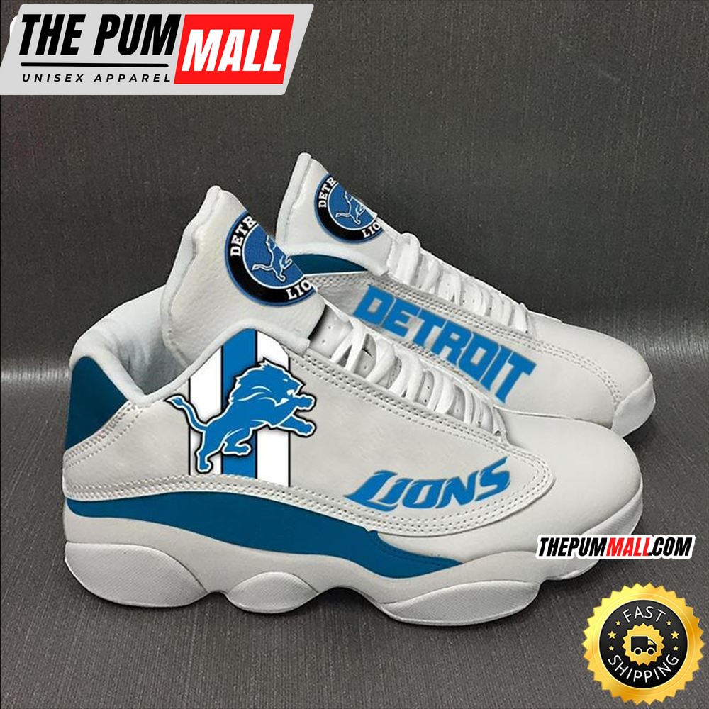 Nfl Detroit Lions White Air Jd 13 Sneaker Shoes