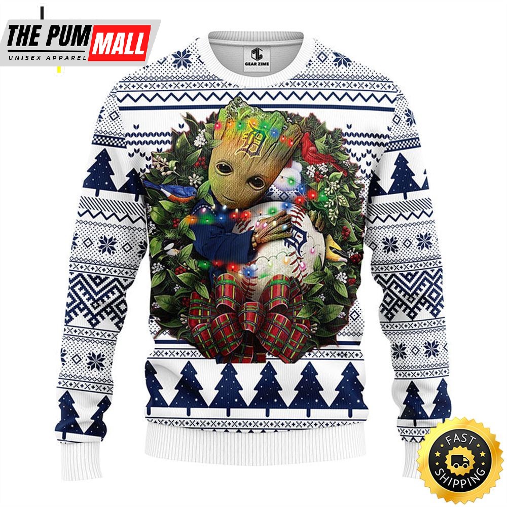 NFL Detroit Tigers Groot Hug Christmas Ugly Sweater