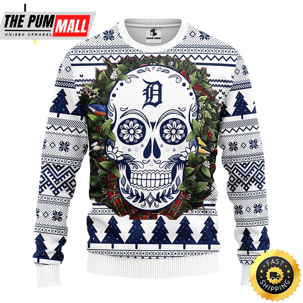 NFL Detroit Tigers Skull Flower Ugly Christmas Ugly Sweater