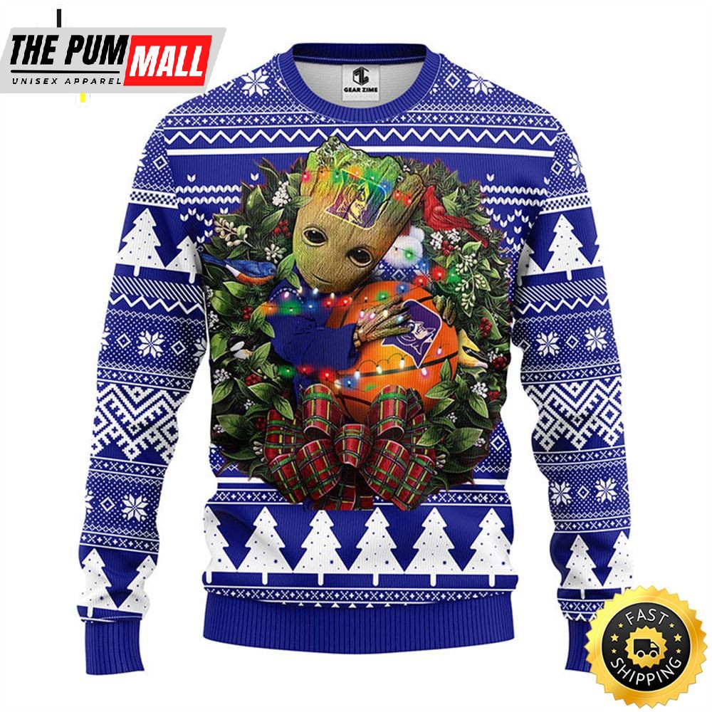 NFL Duke Blue Devils Groot Hug Christmas Ugly Sweater