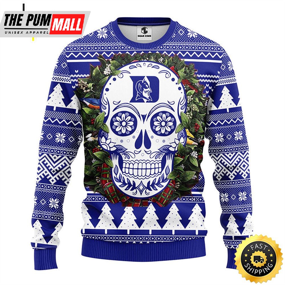 NFL Duke Blue Devils Skull Flower Ugly Christmas Ugly Sweater