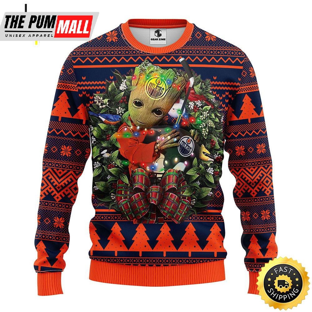 NFL Edmonton Oilers Groot Hug Christmas Ugly Sweater