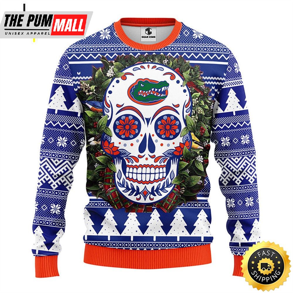 NFL Florida Gators Skull Flower Ugly Christmas Ugly Sweater