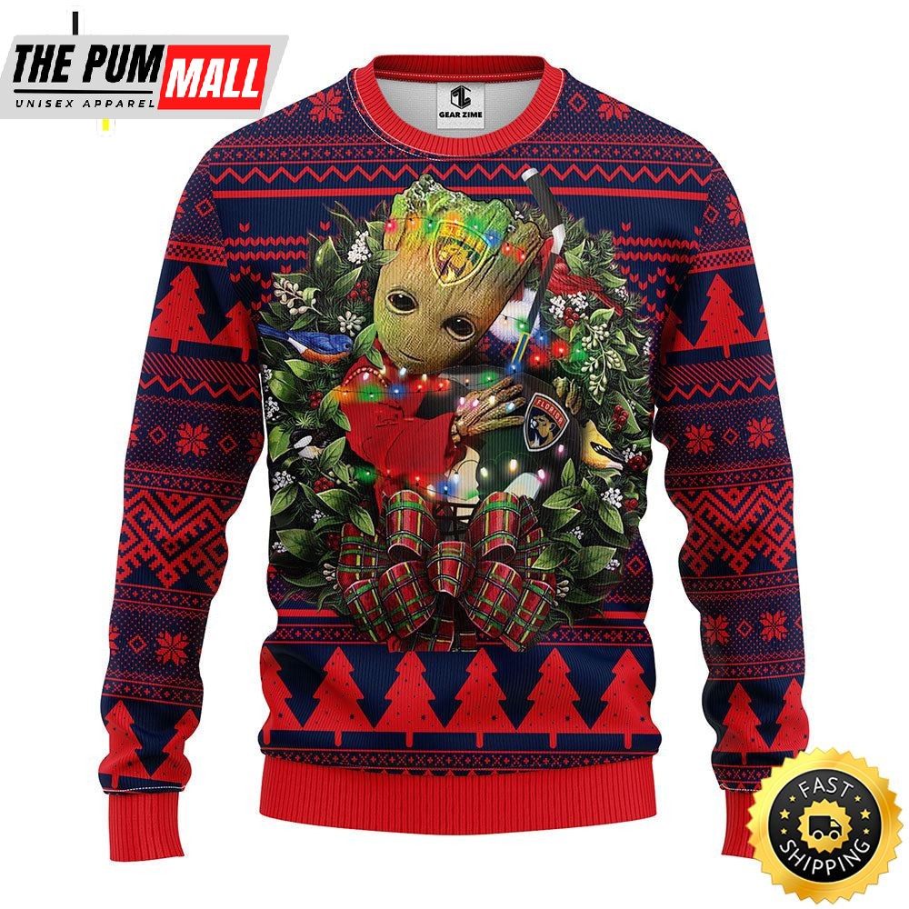 NFL Florida Panthers Groot Hug Christmas Ugly Sweater