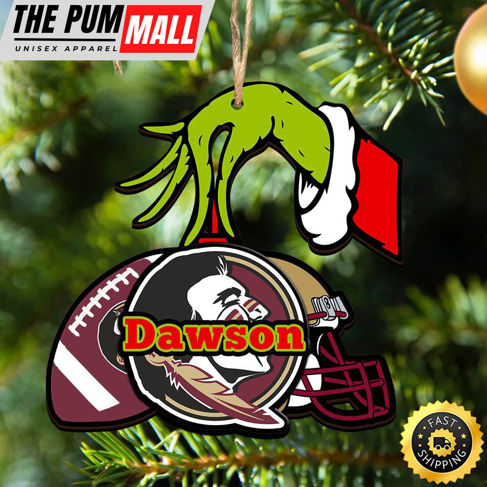 NFL Florida State Seminoles Personalized Your Name Grinch And Football Ornament Limited Edition