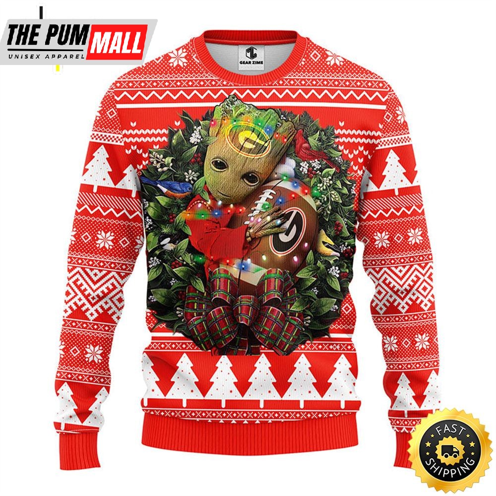 NFL Georgia Bulldogs Groot Hug Christmas Ugly Sweater