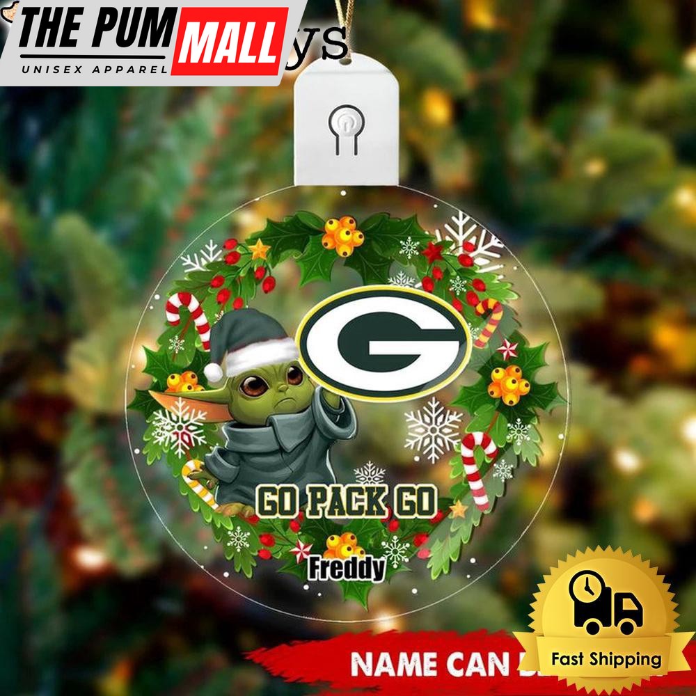 NFL Green Bay Packers Baby Yoda Custom Circle Led Acrylic Ornament Limited Edition