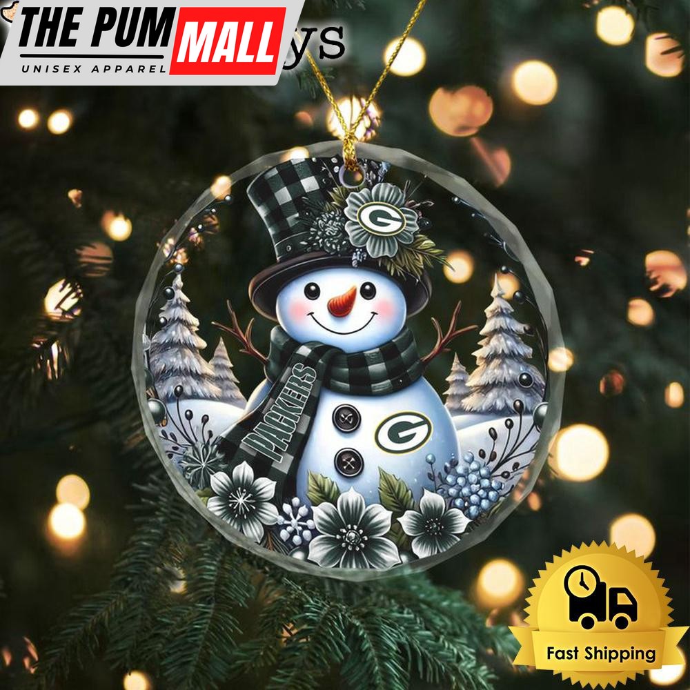 NFL Green Bay Packers Cute Snowman Christmas Crystal Glass Ornament Limited Edition