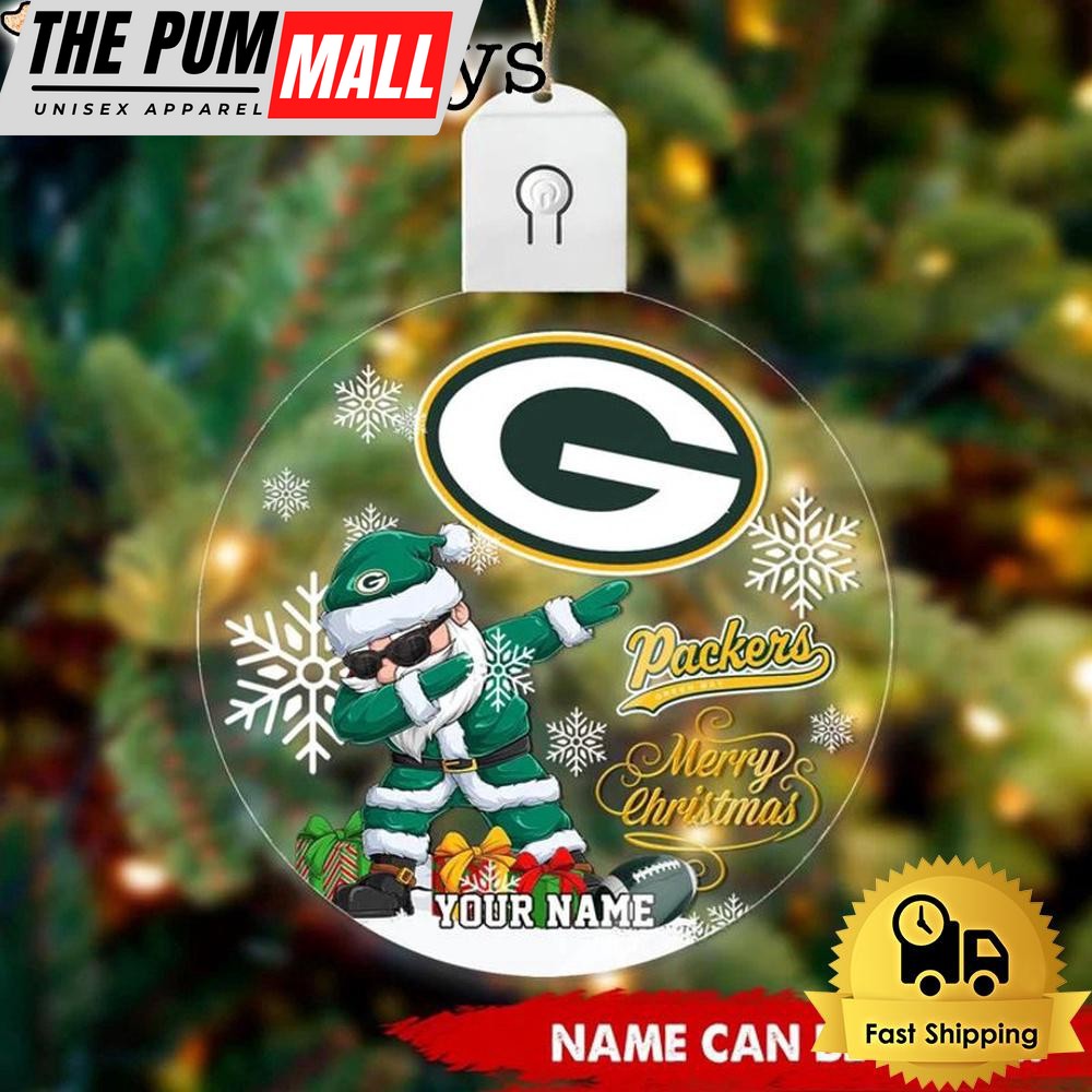 NFL Green Bay Packers Dabbing Santa Custom Circle Led Acrylic Ornament Limited Edition