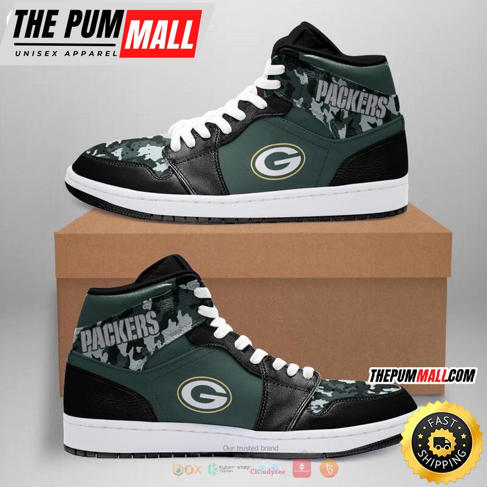 NFL Green Bay Packers Green Black Camo Sneaker Air Jd 1 High Sneakers