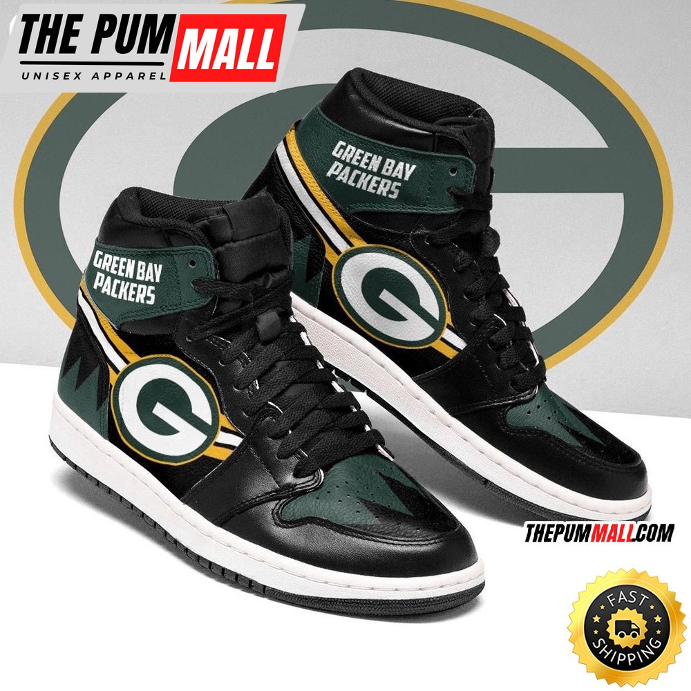 NFL Green Bay Packers Green Black Edition Air Jd 1 High Sneakers