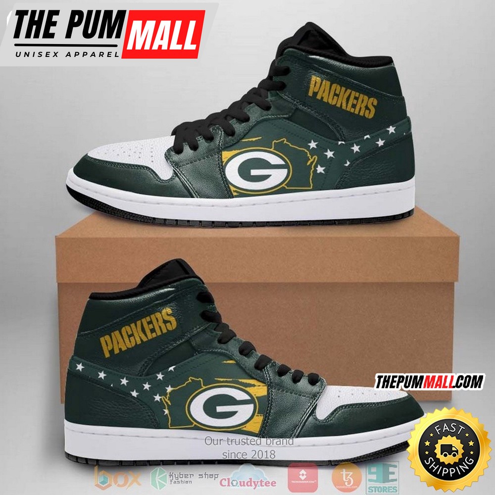 NFL Green Bay Packers Green White Sneaker Air Jd 1 High Sneakers
