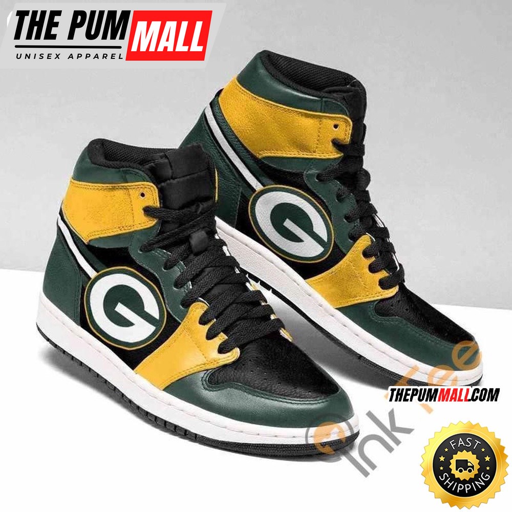 NFL Green Bay Packers Green Yellow Black Sneaker Air Jd 1 High Sneakers