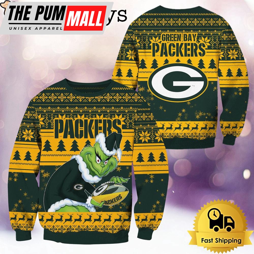 NFL Green Bay Packers Grinch Custom Name Ugly Christmas Sweater