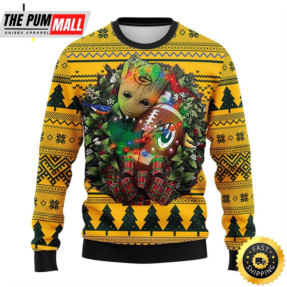 NFL Green Bay Packers Groot Hug Christmas Ugly Sweater