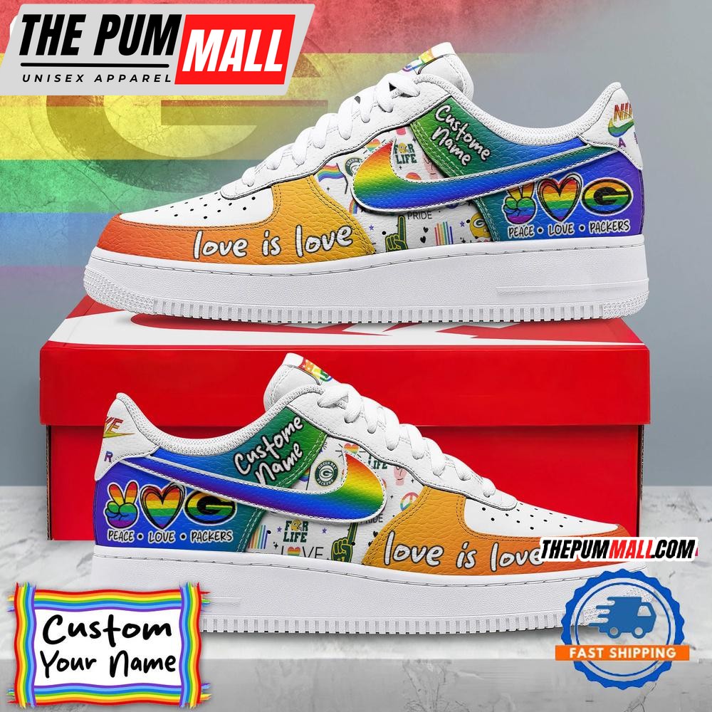 NFL Green Bay Packers Pride Peace Love Packers Custom Air Force 1 Shoes Sneaker