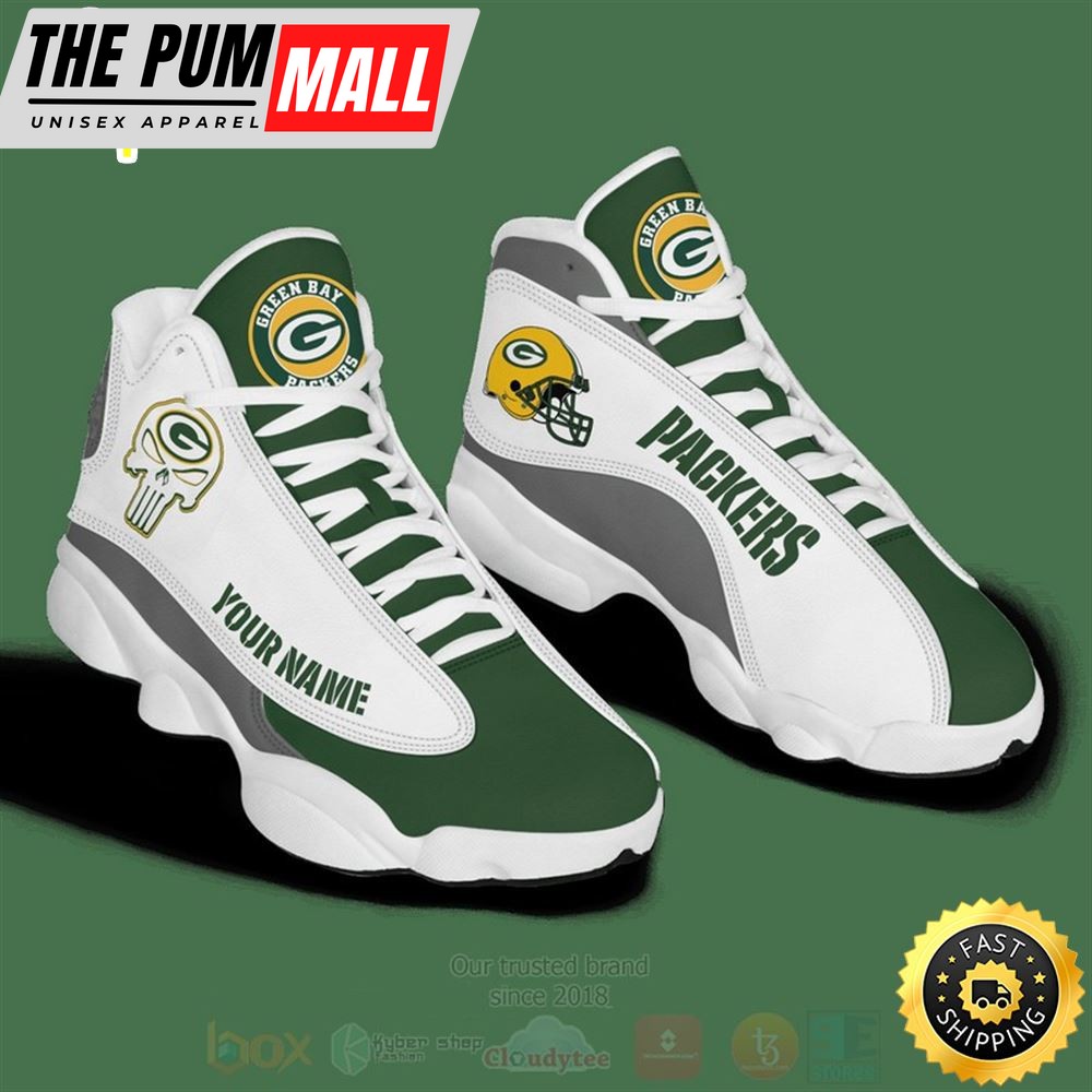 Nfl Green Bay Packers Punisher Skull Custom Name Air Jd 13 Shoes