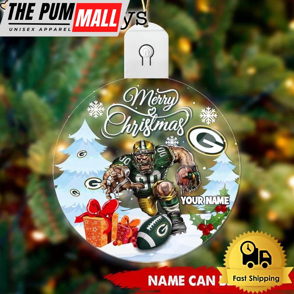 NFL Green Bay Packers Rushing Warrior Custom Circle Led Acrylic Ornament Limited Edition