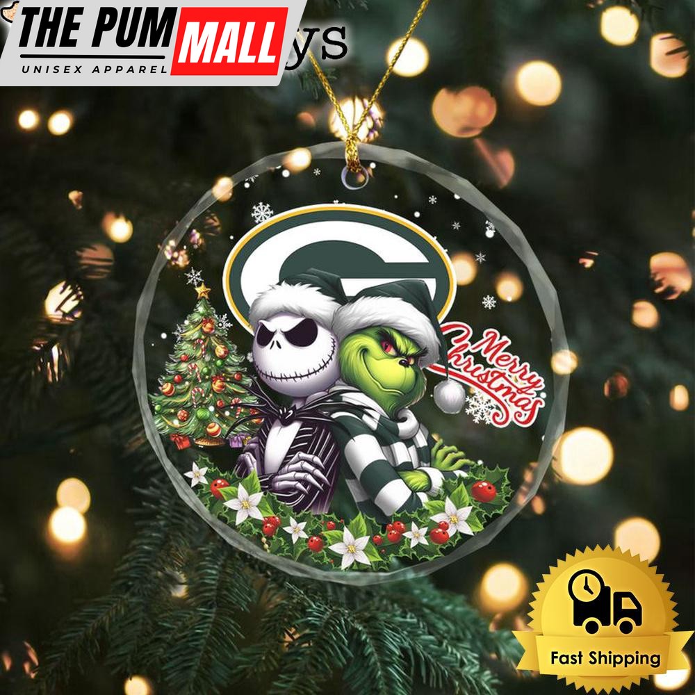 NFL Green Bay Packers Santa And Grtch Christmas Crystal Glass Ornament Limited Edition